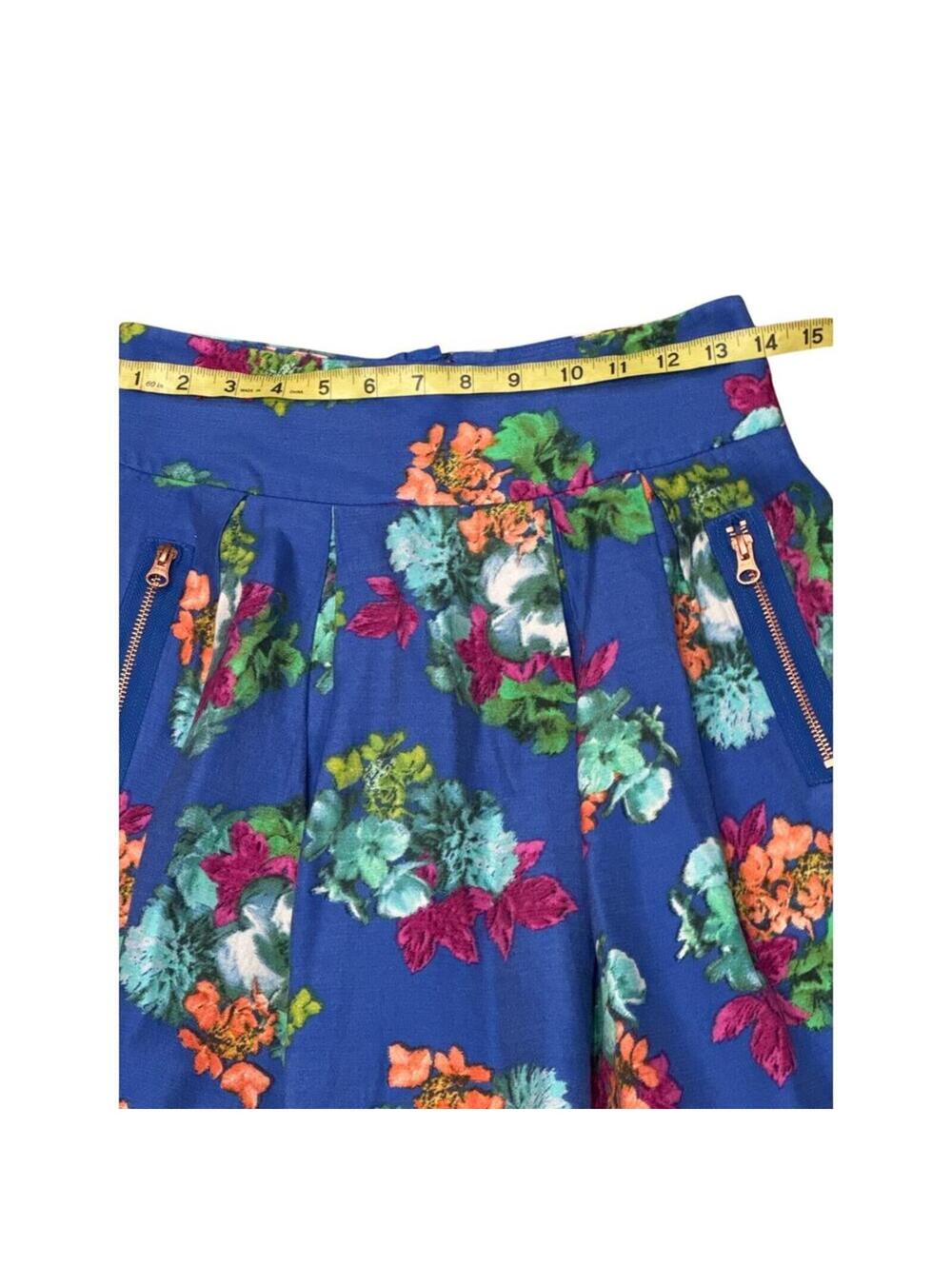 Anthropologie Maeve Silk Mini Skirt Garden Days 4 Blue floral fairy summer party - Picture 6 of 8